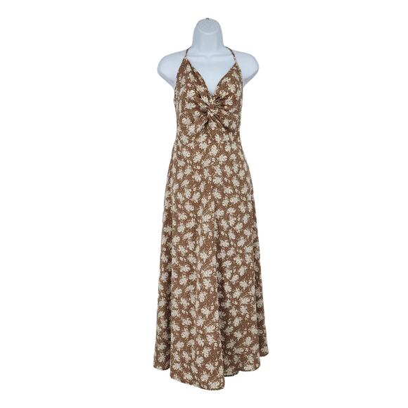 Lulus Women's Picturesque Moments Brown Floral Print Strappy Maxi Dress Size XL - Picture 2 of 8